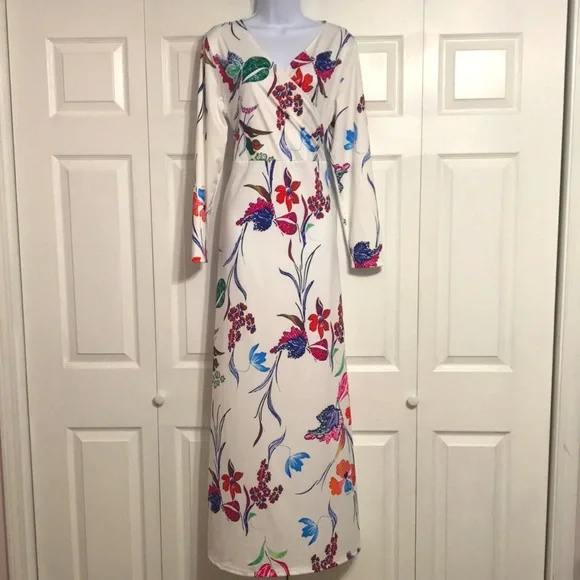 Long Sleeve Floral Bright Spring Maxi Dress Womens Size 2X | Color: Blue/White | Size: XXL | Kimbenson1114'S Closet